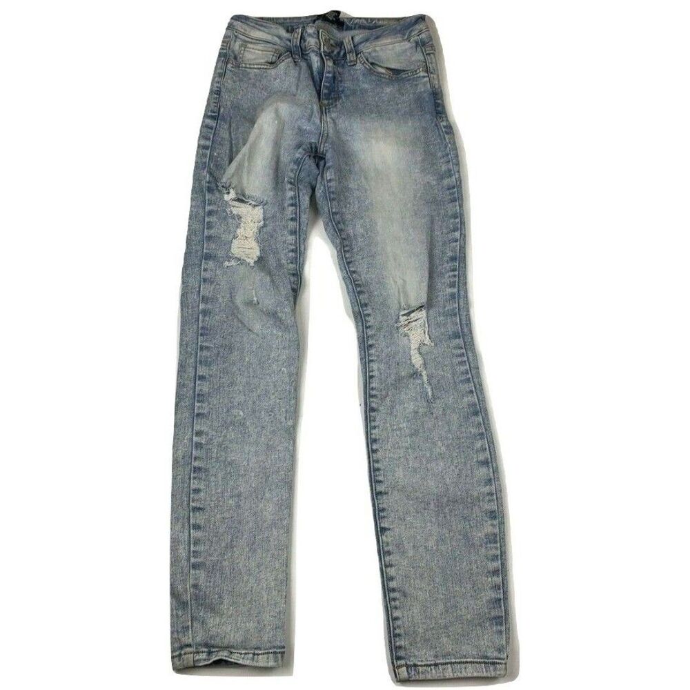 Forever 21 Distressed Skinny Jeans Women Light Wash Ripped Denim Size 27